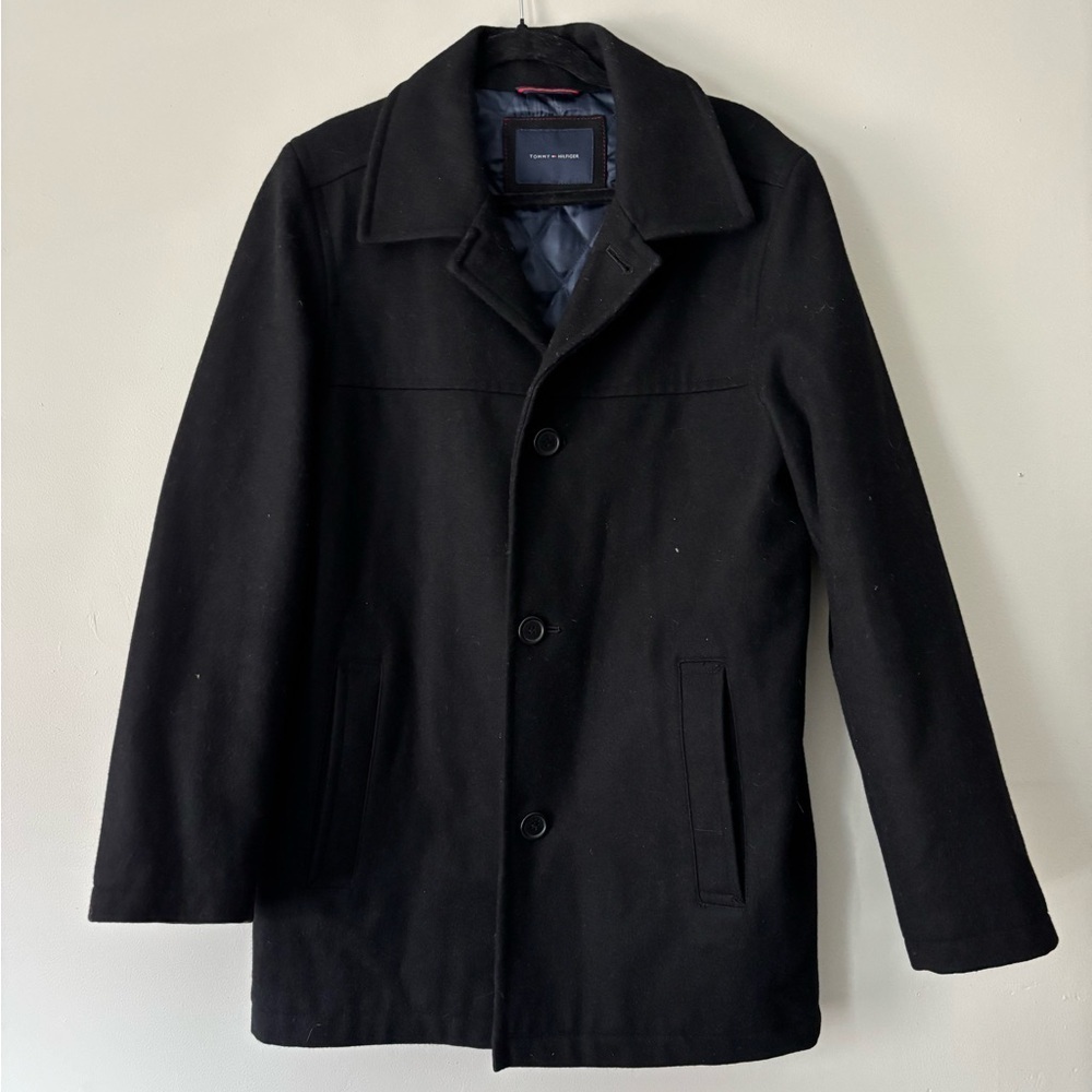 VTG Preppy Tommy Hilfiger Black Grunge Wool Whimsygoth Quilted Lined Coat Large